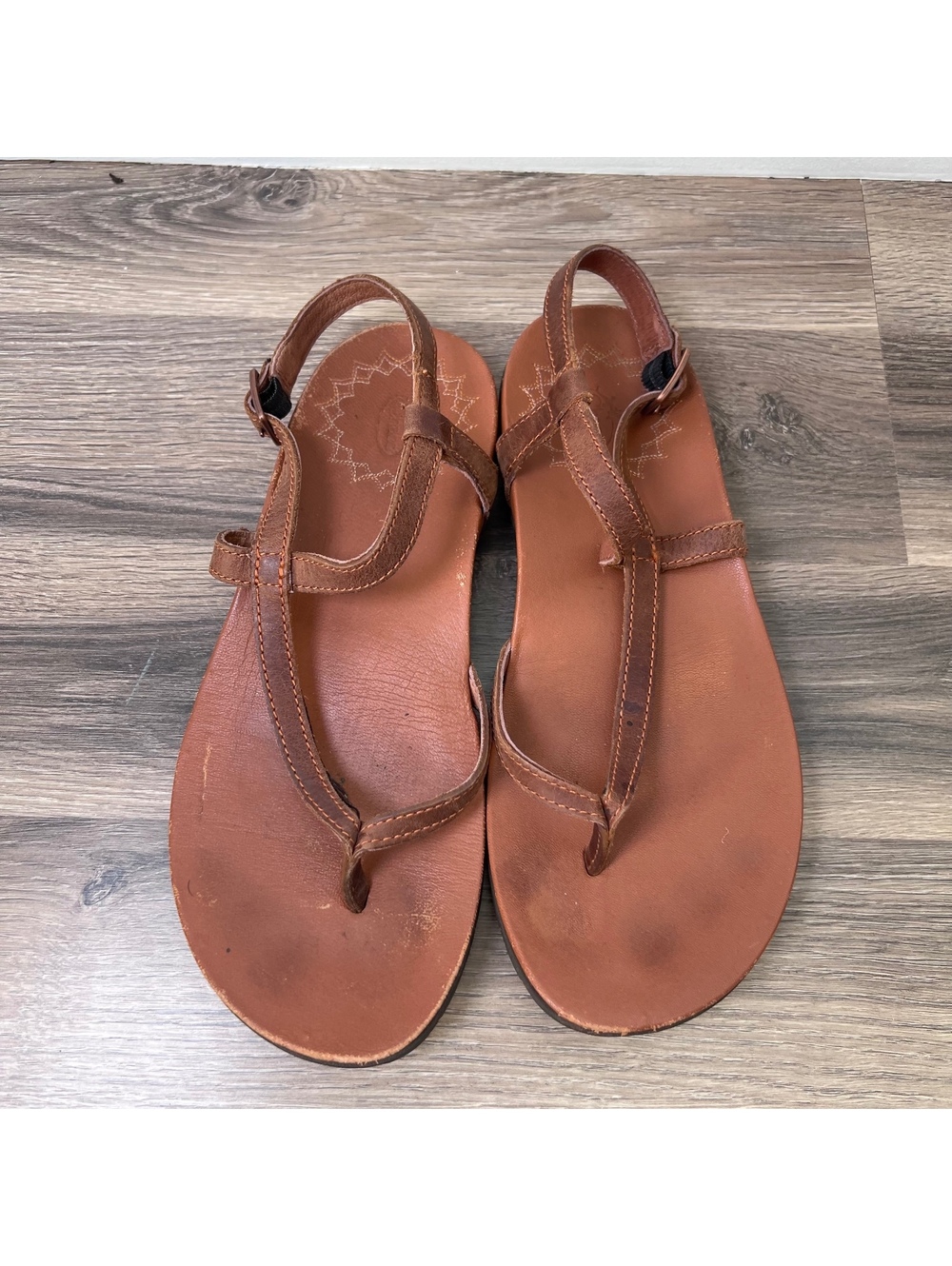 Chaco Brown Leather T-Strap Sandals Size 7